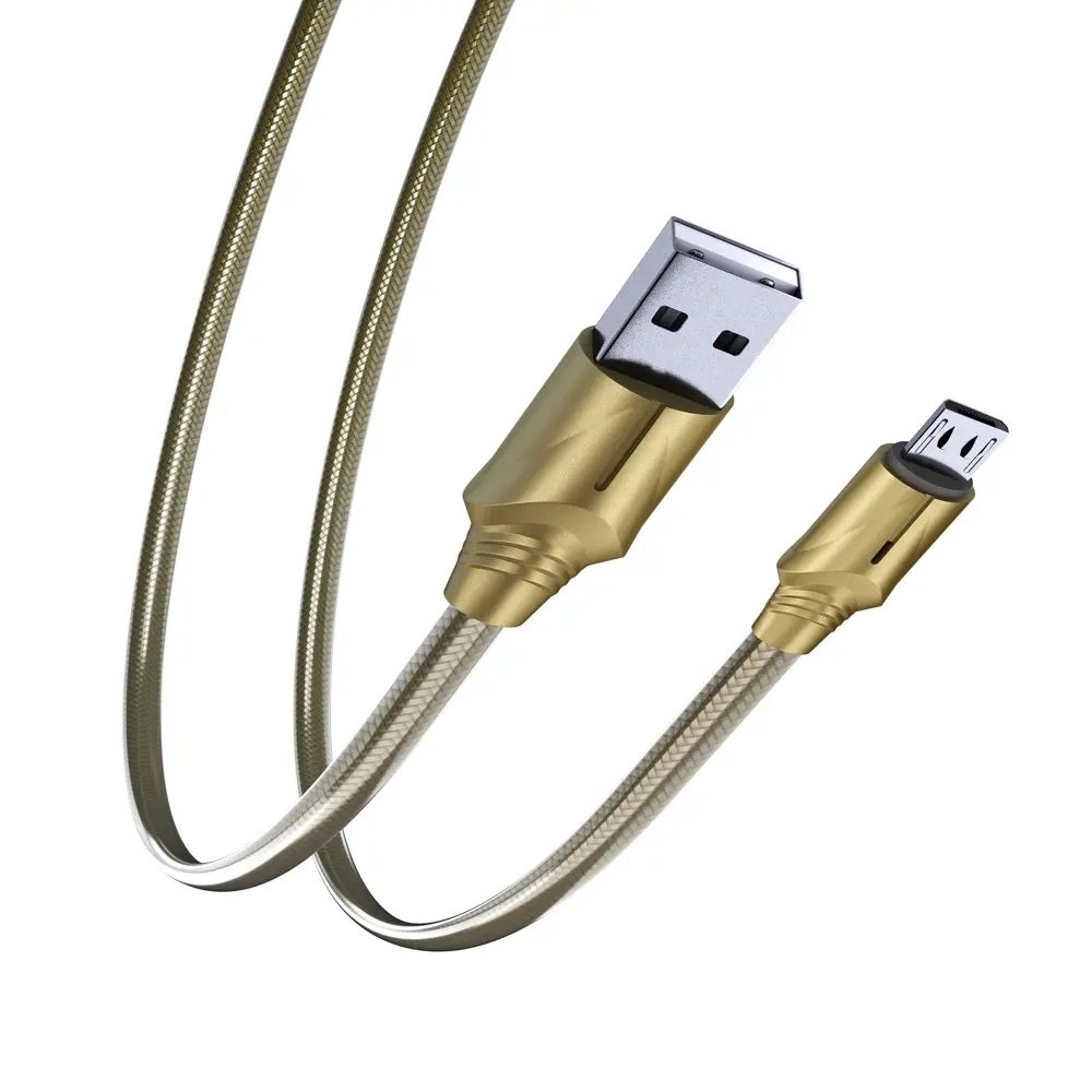 Кабель для зарядки USB(A)-microUSB BY Золото, 1м, Быстрая зарядка QC3.0, штекер металл, золотистый - #5