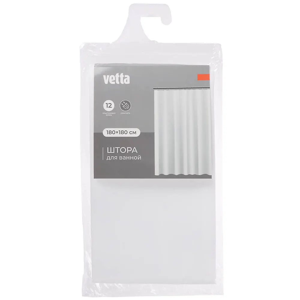 VETTA Шторка для ванной, ПЕВА, 60 г/м2, 180x180см, с магнитами, белая - #7