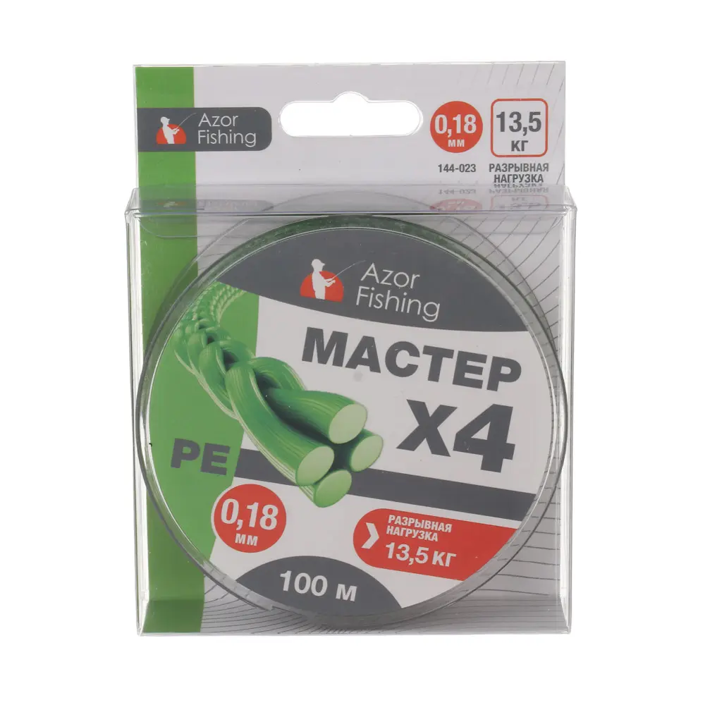 Леска плетеная "PE Мастер" тм AZOR FISHING, 100м, 0,18мм, 13,5кг, зеленая - #6