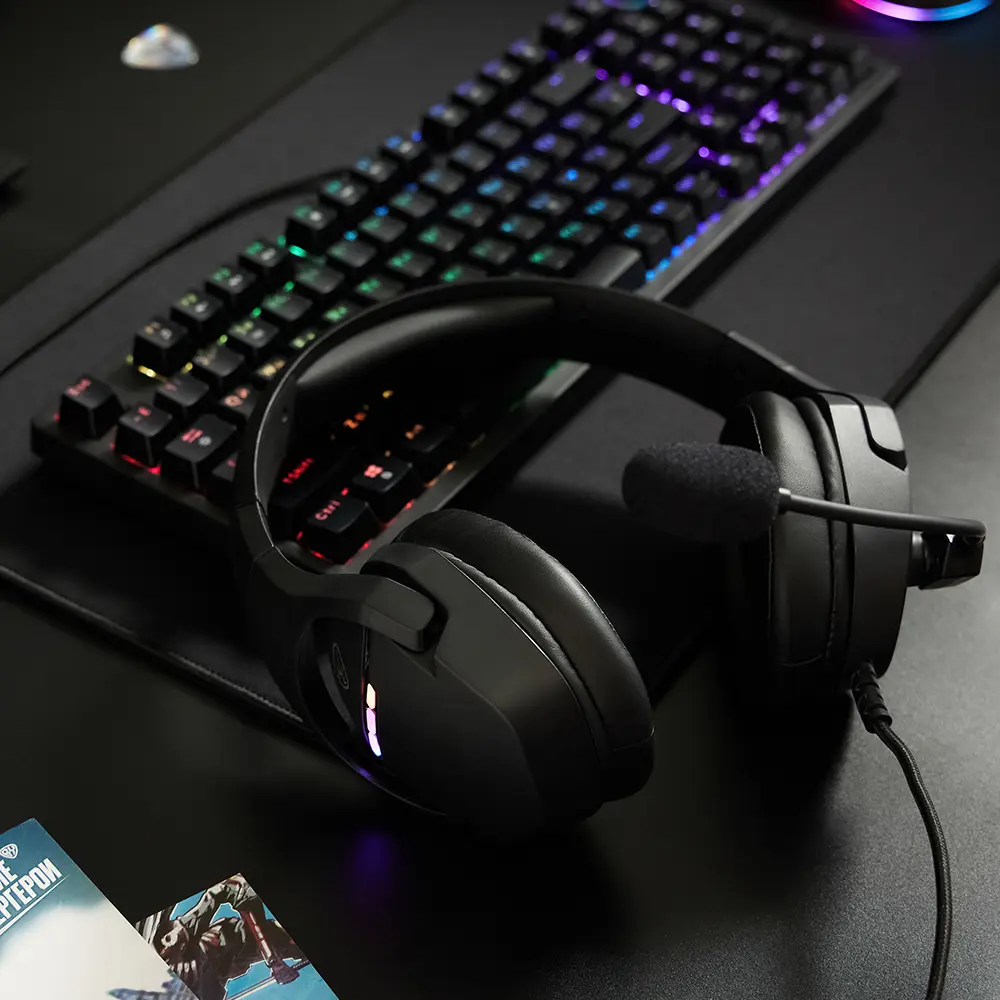 Наушники проводные с микрофоном игровые BY Dzingasa USB 3,2 м, VS7.1, настраиваемая RGB подсветка - #11