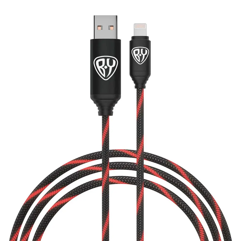 Кабель для зарядки USB(A)-iP BY Армированный, 1м, 2.4А, Быстрая зарядка, LED подсветка красная - #1