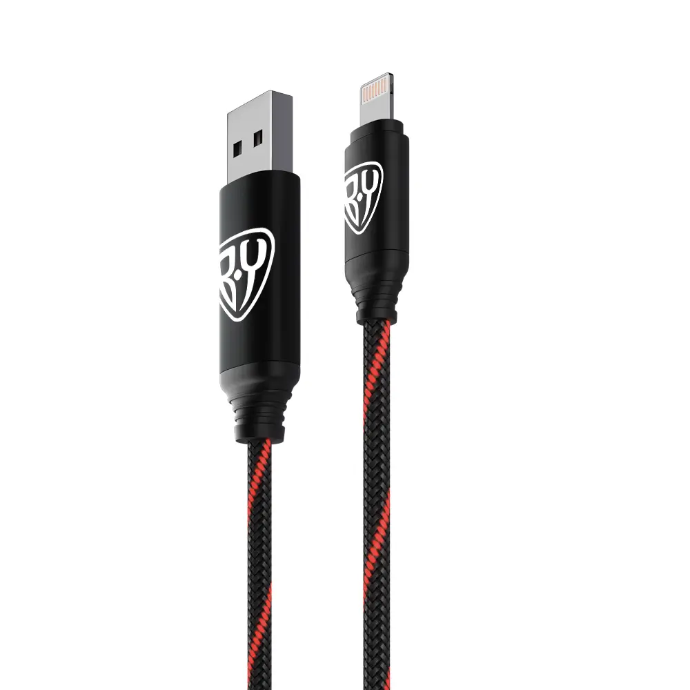 Кабель для зарядки USB(A)-iP BY Армированный, 1м, 2.4А, Быстрая зарядка, LED подсветка красная - #3