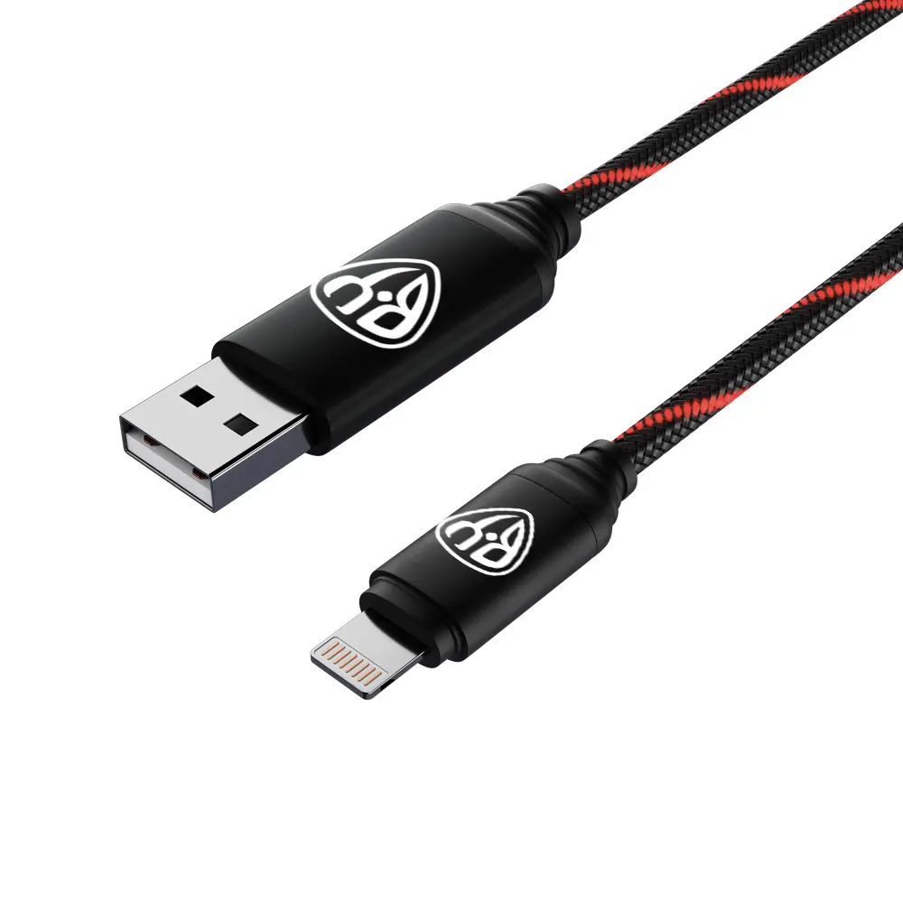 Кабель для зарядки USB(A)-iP BY Армированный, 1м, 2.4А, Быстрая зарядка, LED подсветка красная - #4