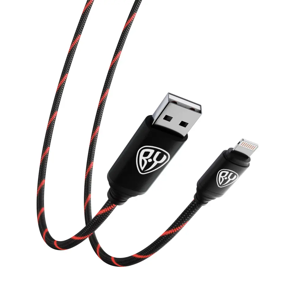 Кабель для зарядки USB(A)-iP BY Армированный, 1м, 2.4А, Быстрая зарядка, LED подсветка красная - #5
