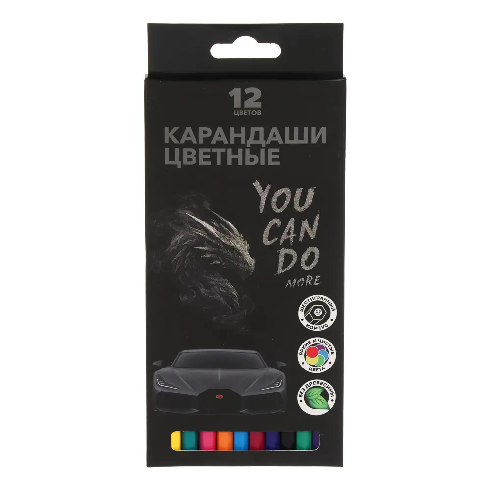 Карандаши пластиковые шестигранные, 12 цв., "Карбон/Базис", заточенные, цветная коробка - #10