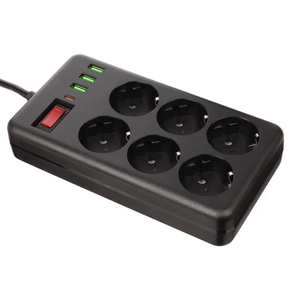 Удлинитель, сетевой фильтр 6 гнезд 3м BY Black, 3*USB, 1*type-C,выкл., 2500Вт,чёрный - #3