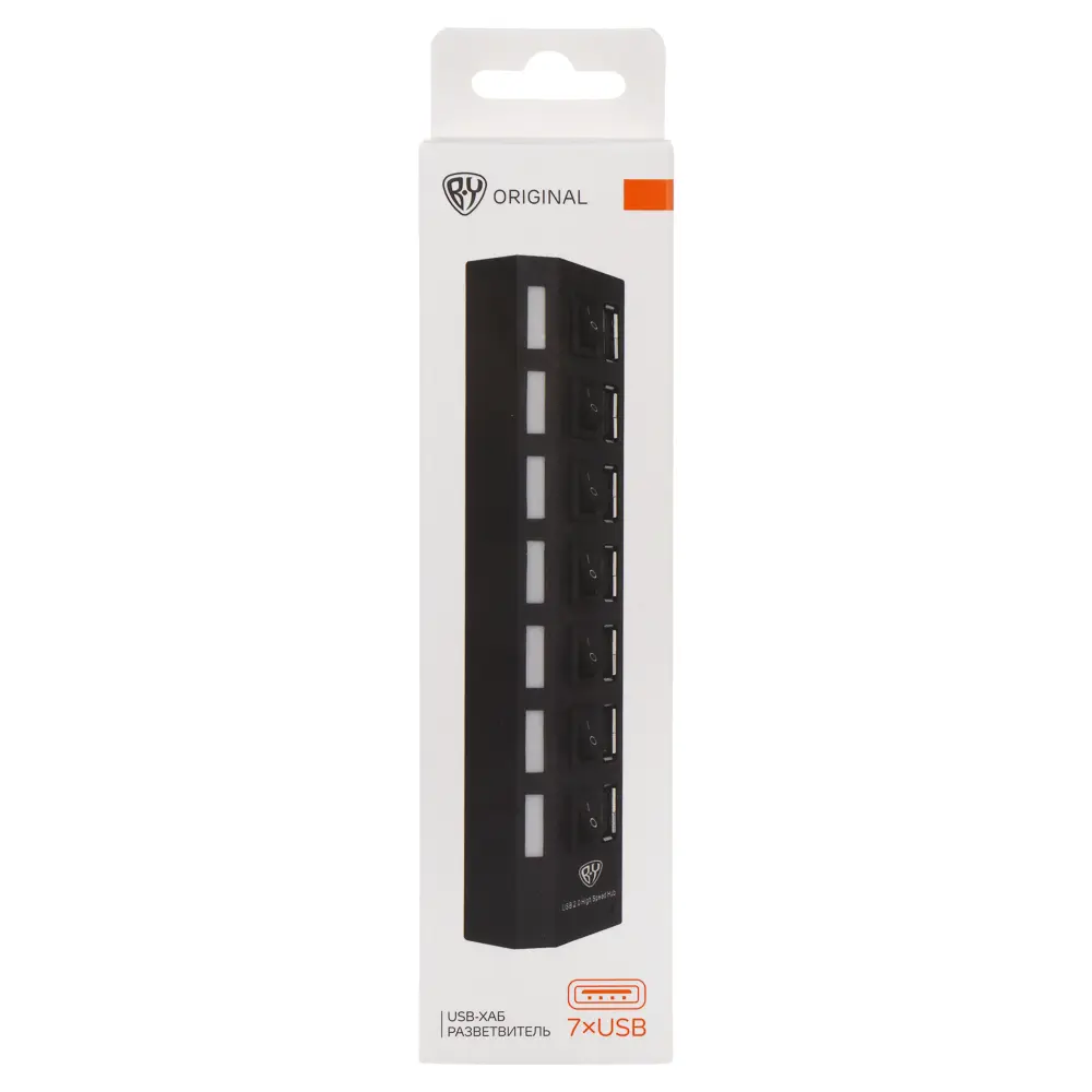 USB-хаб 7xUSB2.0 BY с выключателями, кабель USB(A) 15см, пластик, чёрный - #2