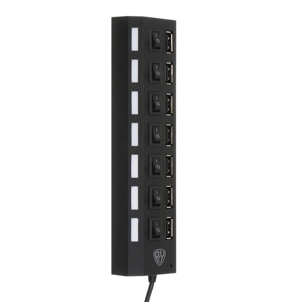 USB-хаб 7xUSB2.0 BY с выключателями, кабель USB(A) 15см, пластик, чёрный - #3
