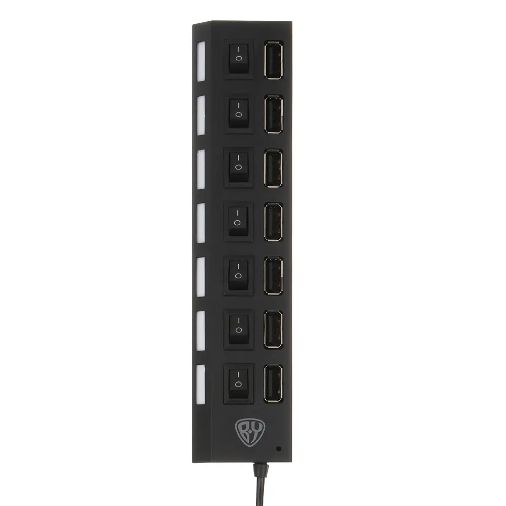 USB-хаб 7xUSB2.0 BY с выключателями, кабель USB(A) 15см, пластик, чёрный - #4