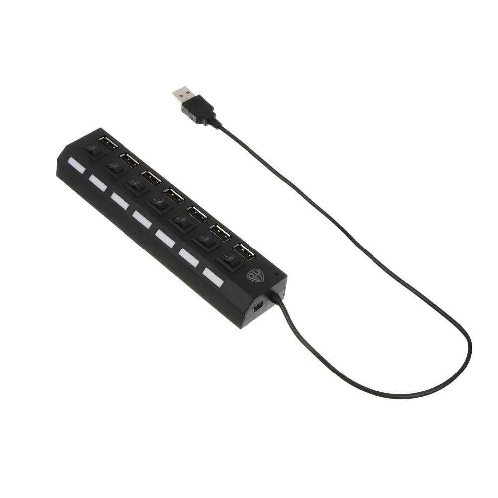 USB-хаб 7xUSB2.0 BY с выключателями, кабель USB(A) 15см, пластик, чёрный - #5