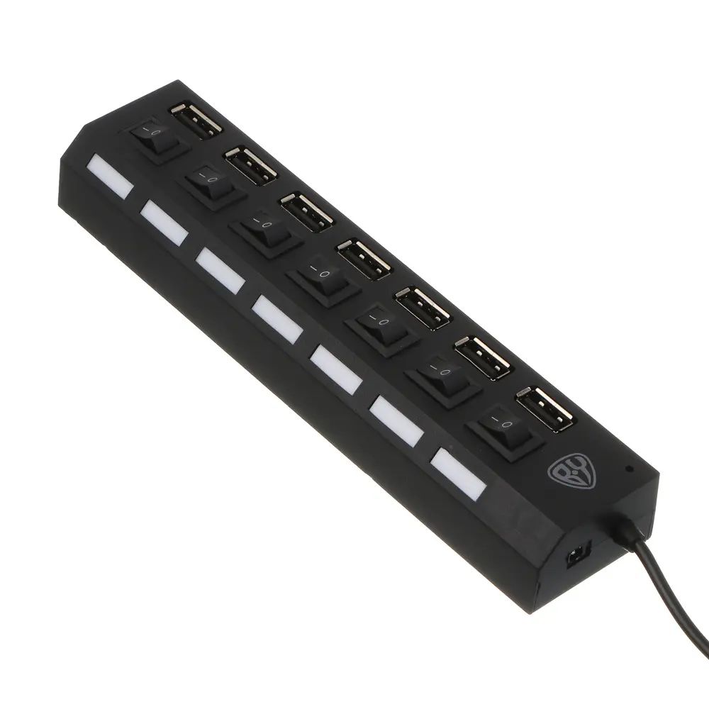 USB-хаб 7xUSB2.0 BY с выключателями, кабель USB(A) 15см, пластик, чёрный - #6