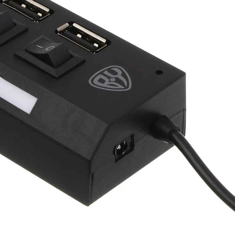 USB-хаб 7xUSB2.0 BY с выключателями, кабель USB(A) 15см, пластик, чёрный - #7