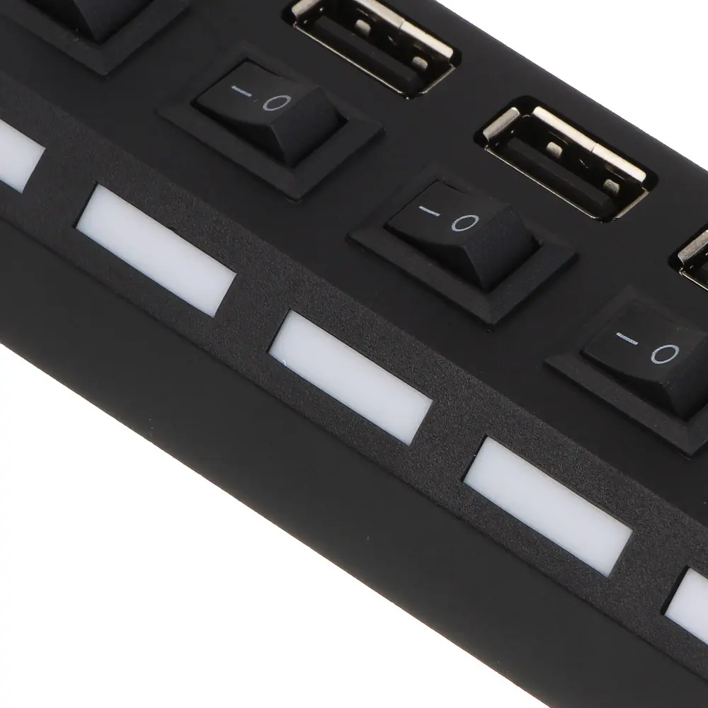 USB-хаб 7xUSB2.0 BY с выключателями, кабель USB(A) 15см, пластик, чёрный - #8