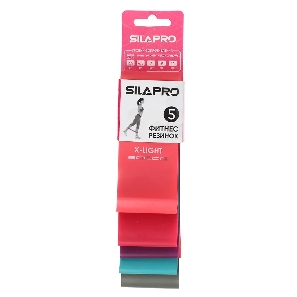 SILAPRO Набор фитнес резинок 5шт (2,5кг, 4,5кг,7кг, 9кг, 14кг), 60х5см, латекс - #8