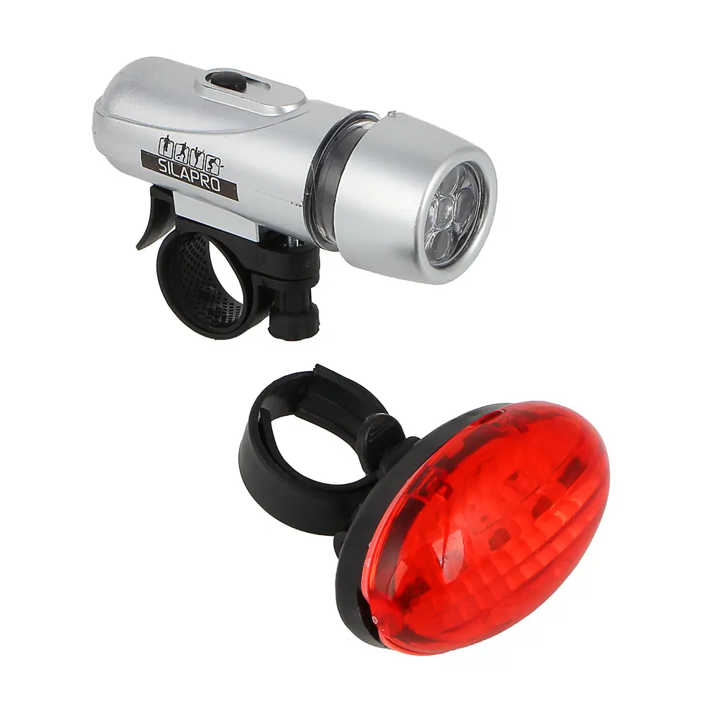 SILAPRO Набор фонарей 2шт: зад (7.5х4х3.5см, 3LED, 2хААА)+перед (10х3.5х3.5см, 5LED, 4хААА) пластик - #1