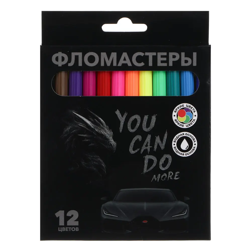 Фломастеры 12 цветов, "Карбон/Базис", смываемые, цветной вентил. колпачок, цветная коробка - #2