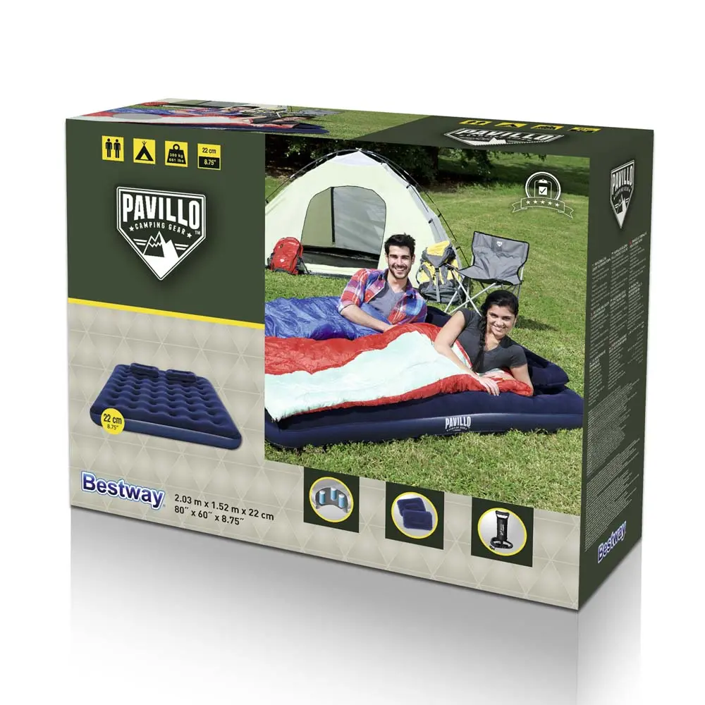 BESTWAY Матрас надувной широкий двуспальный (QUEEN), 2подушки и насос, 203x152x22см, до 300кг, 67374 - #9