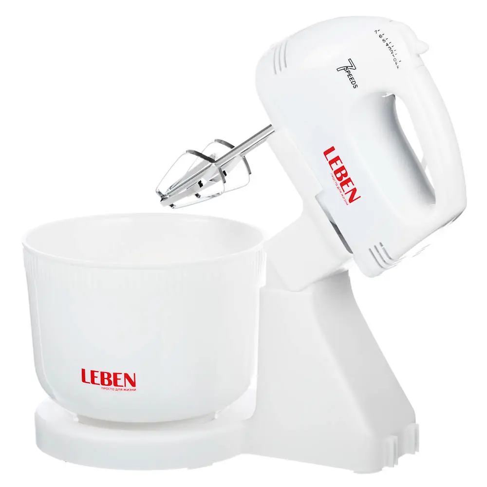 LEBEN Миксер кухонный 100Вт, 7 скоростей, 2 пары насадок, пластиковая чаша 2л - #2