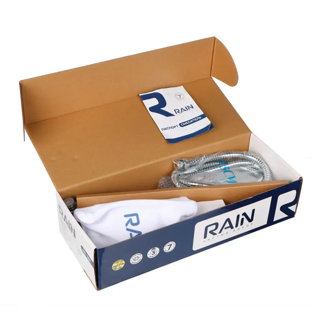 RAIN Смеситель для ванны Нефрит, круглый излив 40см, керам. кран-буксы 1/2, душ. набор, латунь, хром - #8