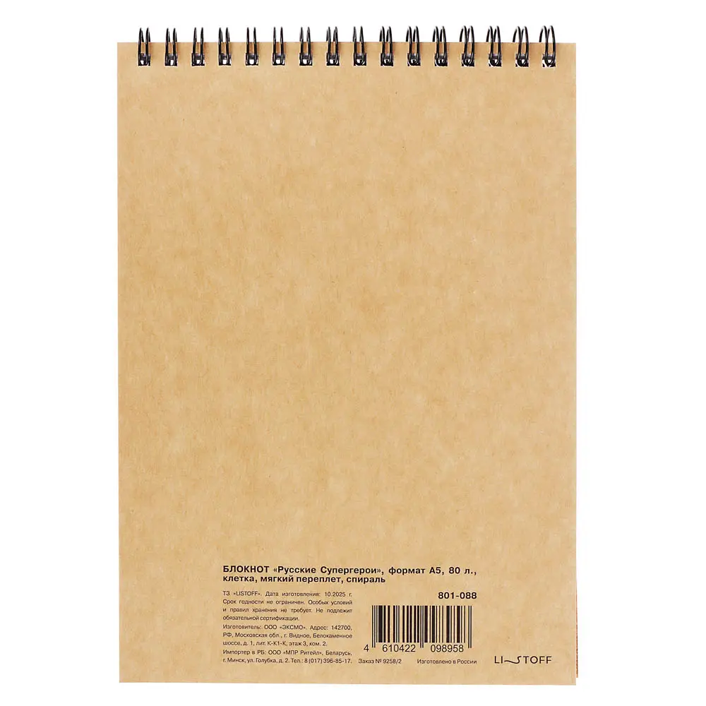 Блокнот BY Русские Супергерои, формат А5, 80 листов, клетка, мягкий переплет, спираль, в ассортим. - #9
