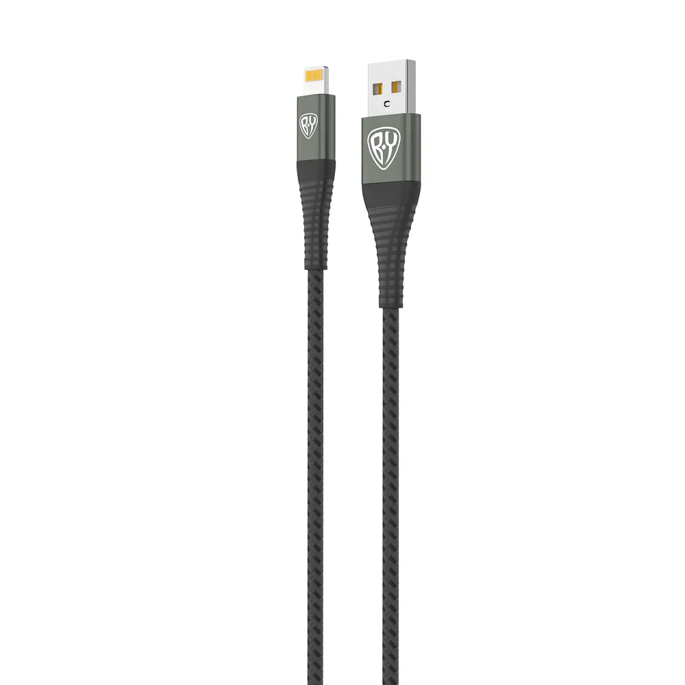 Кабель для зарядки USB(A)-iP BY Shark, Быстрая зарядка 2.4А, 12Вт, тканевый, cерый, штекер металл - #3