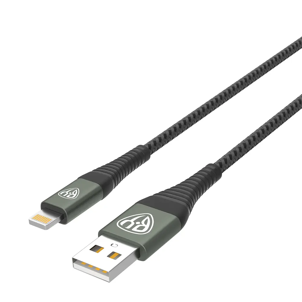 Кабель для зарядки USB(A)-iP BY Shark, Быстрая зарядка 2.4А, 12Вт, тканевый, cерый, штекер металл - #4