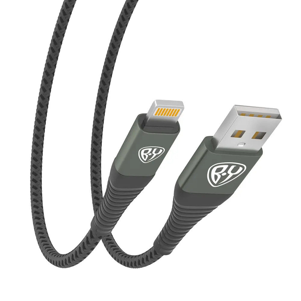 Кабель для зарядки USB(A)-iP BY Shark, Быстрая зарядка 2.4А, 12Вт, тканевый, cерый, штекер металл - #5