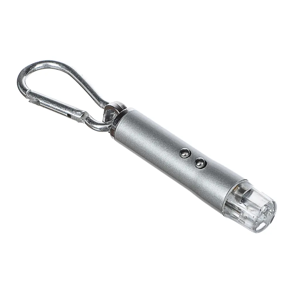 Фонарик-брелок на карабине тм ЕРМАК, 1 LED + УФ + лазер, 3xLR44, алюминий, 6,6х1,2 см - #1