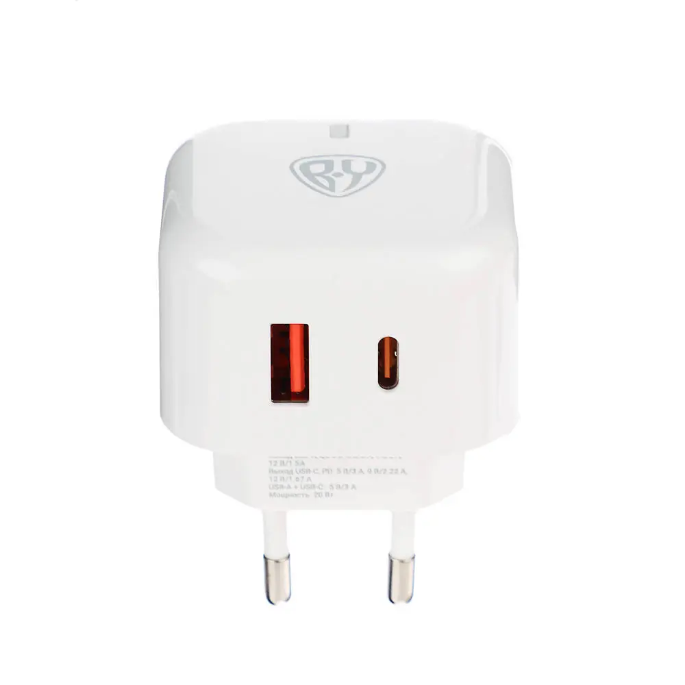 Сетевое зарядное устройство BY Corner 20Вт, USB-C, USB-A, QC,PD,110-220В, 50/60 Гц, пластик, белый - #1