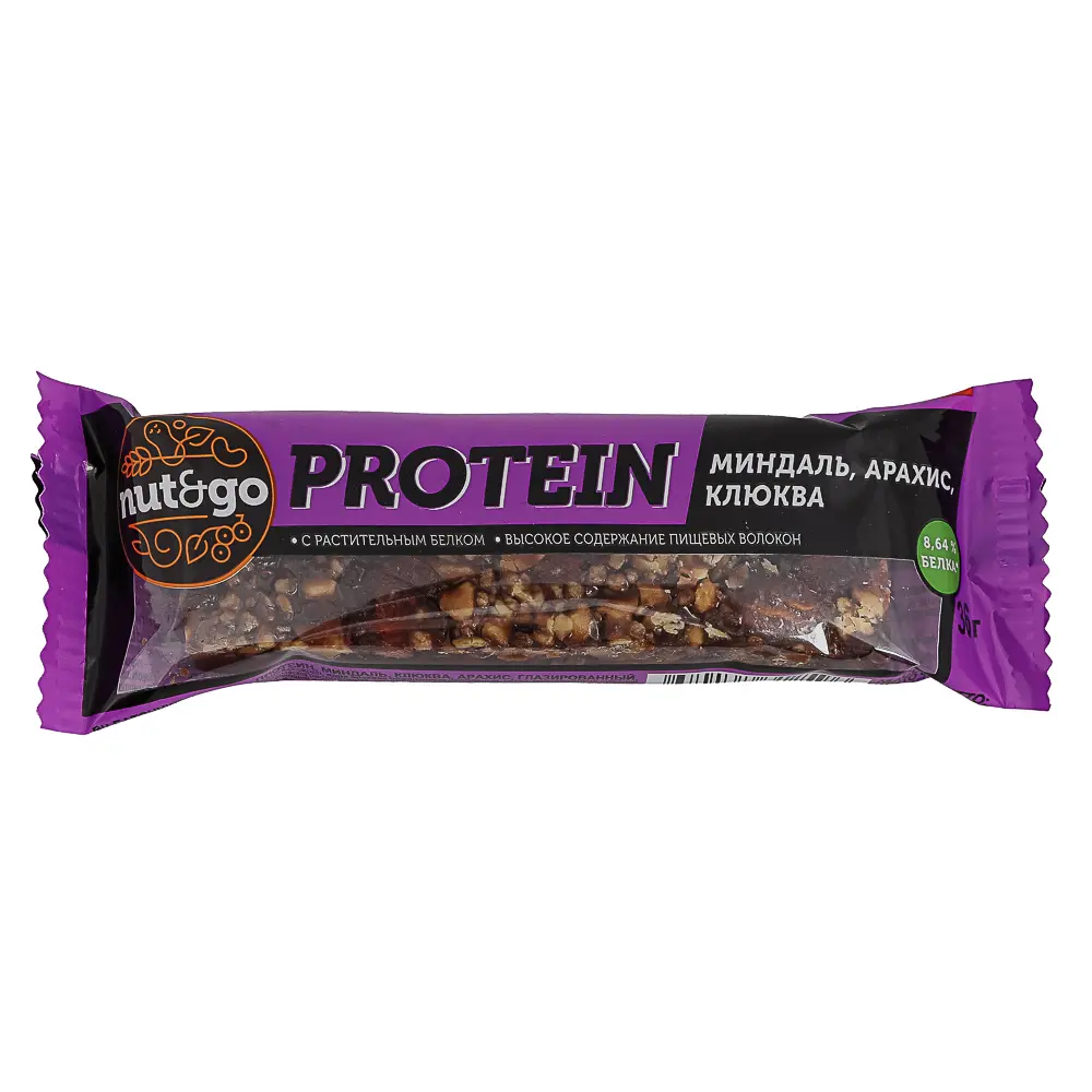 Батончик «Nut&Go» Protein миндаль, арахис, клюква, 36 г - #1