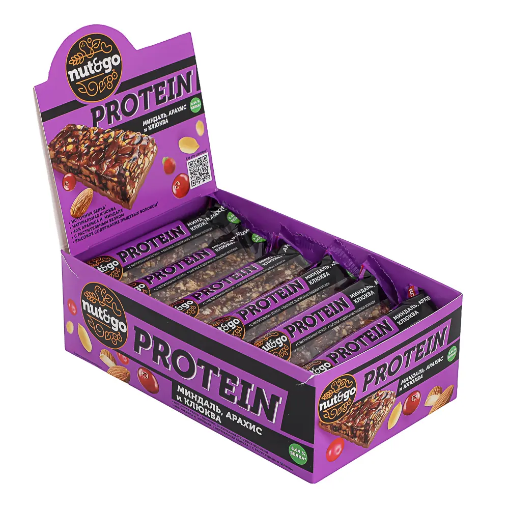 Батончик «Nut&Go» Protein миндаль, арахис, клюква, 36 г - #4