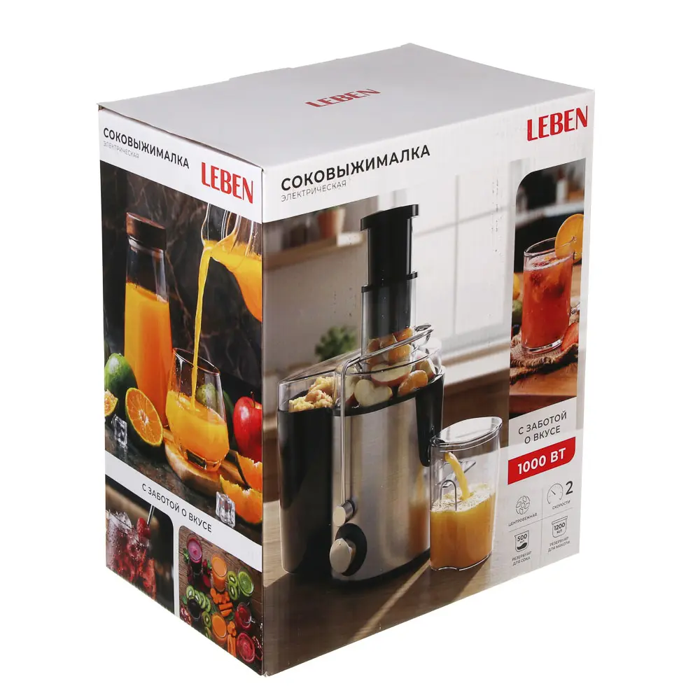Соковыжималка электрическая центробежная тм LEBEN, 1000Вт, резервуары 500/1200мл, 220в - #14