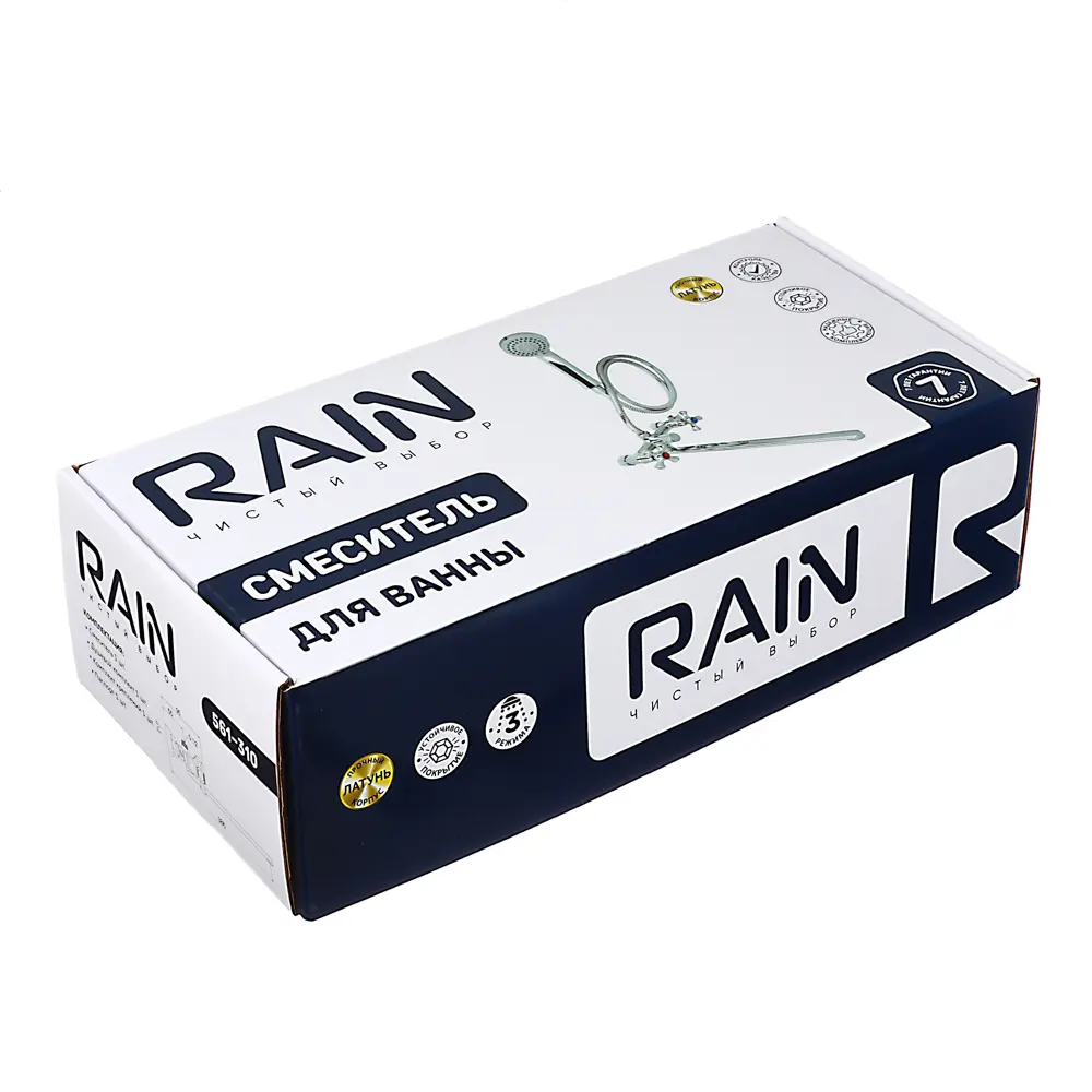 RAIN Смеситель для ванны Нефрит, прямой излив 35см, керам. кран-буксы 1/2, душ. набор, латунь, хром - #10