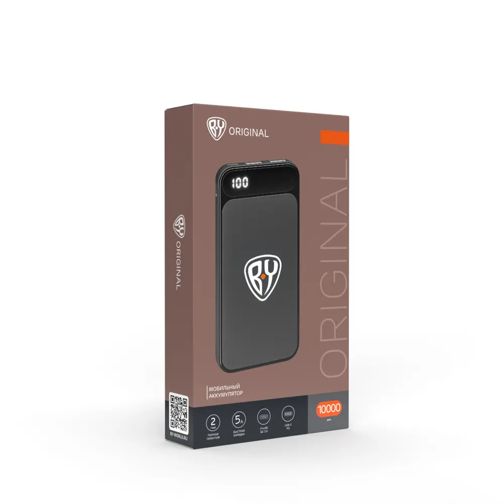 BY Аккумулятор мобильный с подсветкой, 10000мАч, 2 USB, 2A, прорезиненный корпус, пластик - #2