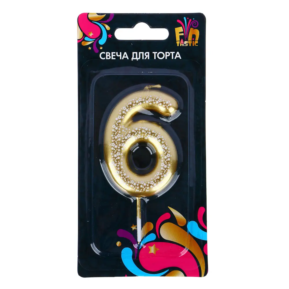 Свеча для торта - цифра тм Fntastic , 5,8 см, цвет золото с узором, парафин, пластик, (0-9) - #4