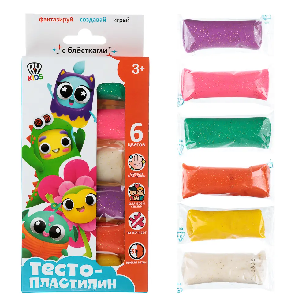 BY Набор для детской лепки "Тесто-пластилин" 6 цветов, 30гр, 9х2х16,5см, 3 дизайна - #3