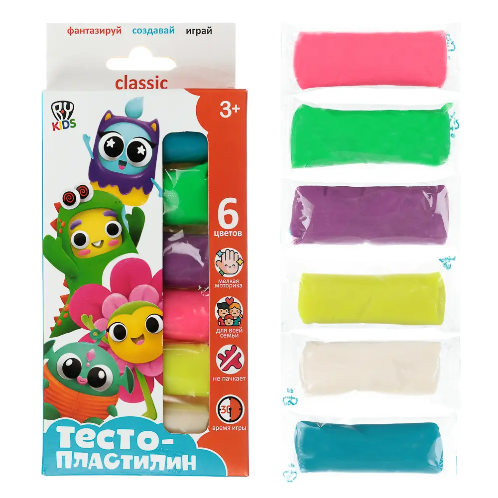 BY Набор для детской лепки "Тесто-пластилин" 6 цветов, 30гр, 9х2х16,5см, 3 дизайна - #4