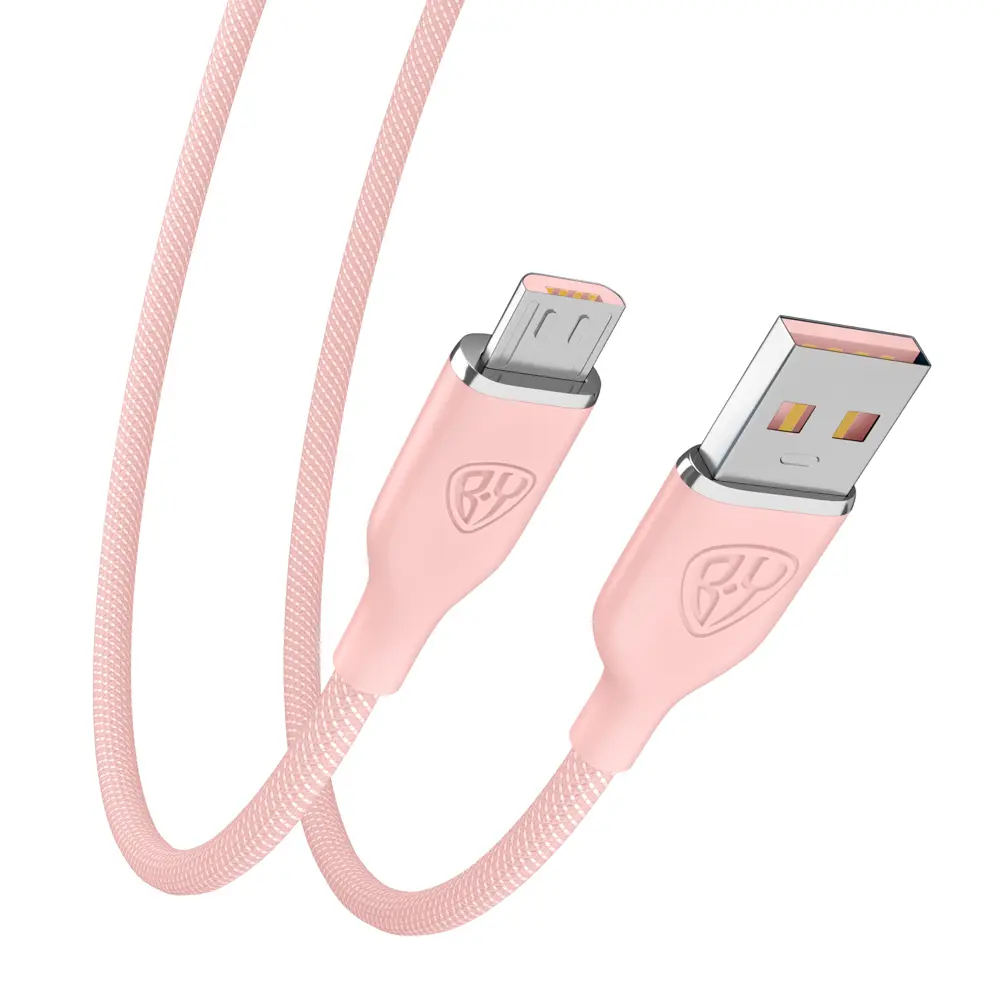 Кабель для зарядки USB(A)-microUSB BY Elite, 3А, 1м, Быстрая зарядка QC3.0, 100см, розовый - #5