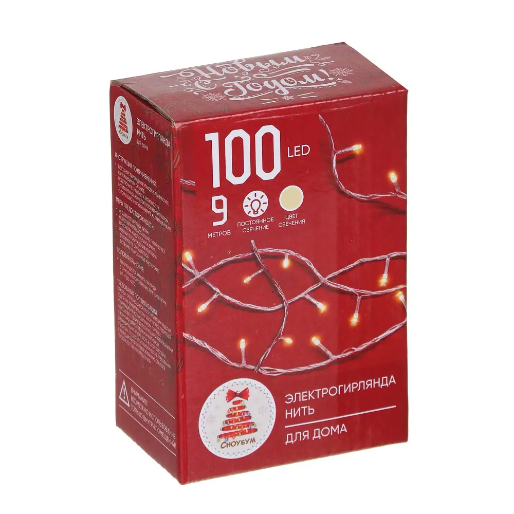 СНОУ БУМ Гирлянда эл. вьюн 9м, 100 LED, шампань, пост. свечение, ПВХ прозрачный, 220В - #4