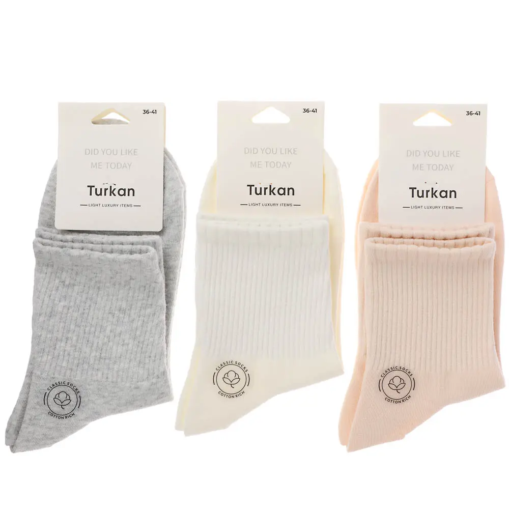 Носки женские высокие в рубчик, тм Turkan, р. 36-41, 90%хлопок, 8% п/а, 2%лайкра,цвета в ас-те,7158 - #6