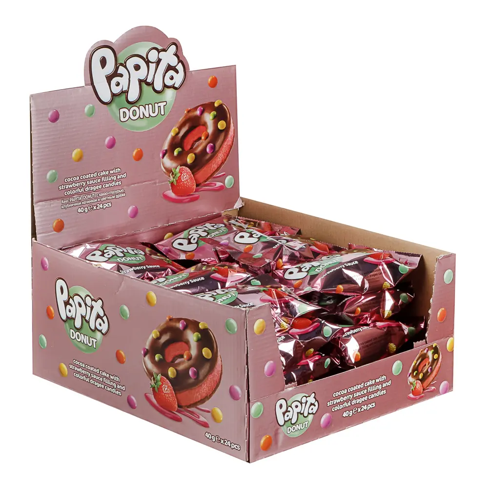 Кекс "PAPITA DONUT" с какао глазурью и цветным драже, начинка шоколад/клубника 40гр - #4