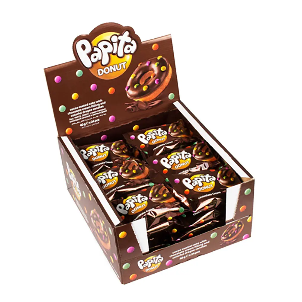 Кекс "PAPITA DONUT" с какао глазурью и цветным драже, начинка шоколад/клубника 40гр - #5