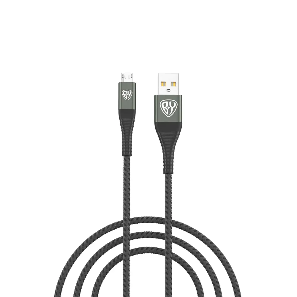 Кабель для зарядки USB(A)-microUSB BY Shark, быстр зар 3А, QC,PD 20Вт, тканевый, cерый,штекер металл - #1