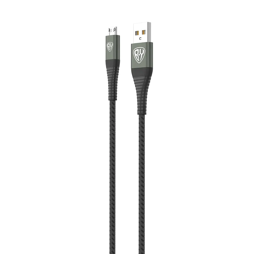 Кабель для зарядки USB(A)-microUSB BY Shark, быстр зар 3А, QC,PD 20Вт, тканевый, cерый,штекер металл - #3