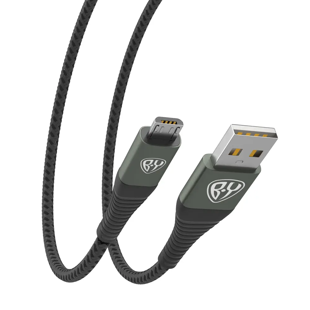 Кабель для зарядки USB(A)-microUSB BY Shark, быстр зар 3А, QC,PD 20Вт, тканевый, cерый,штекер металл - #5