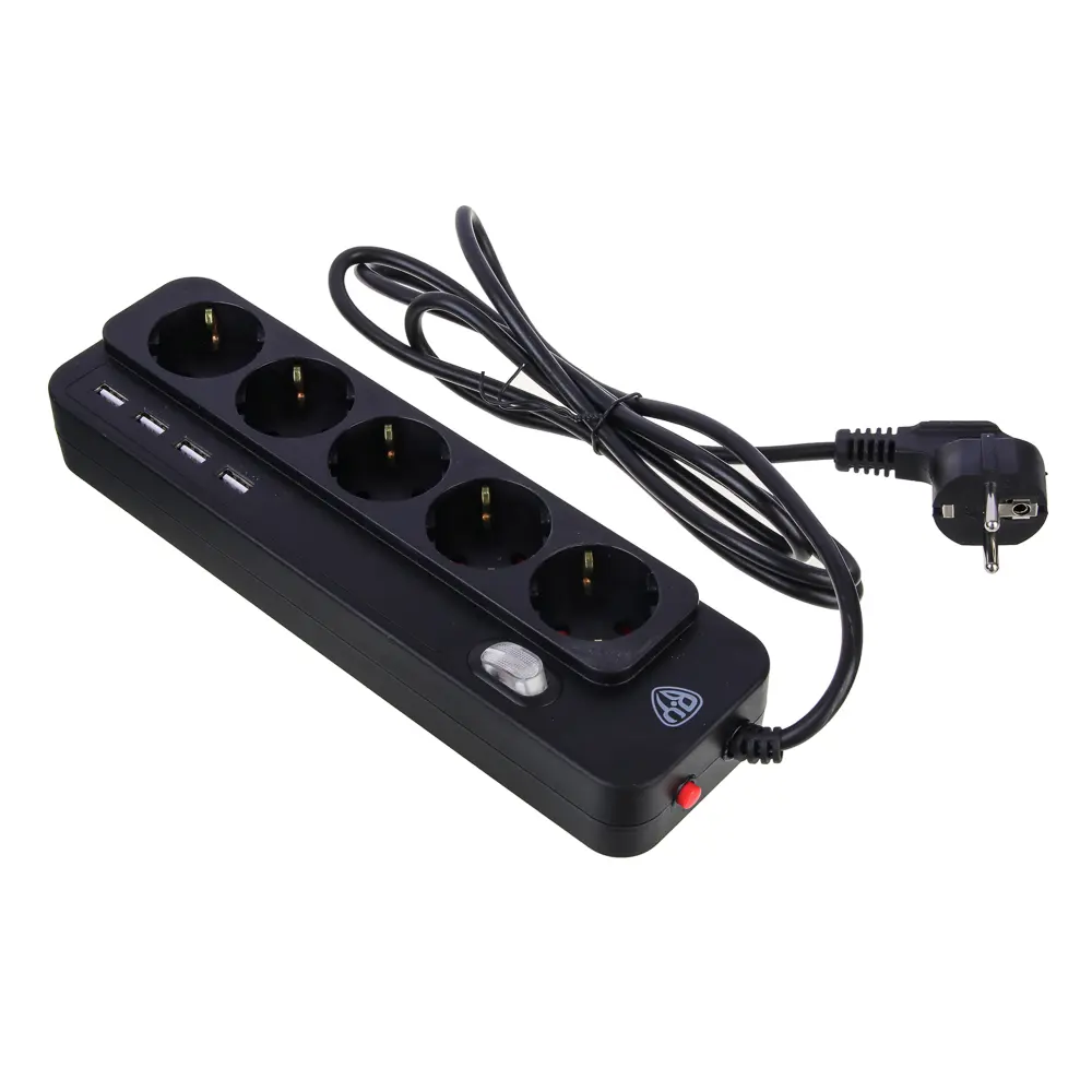 Удлинитель, сетевой фильтр 5 гнезд BY 2м, 4xUSB (3А), 0,75кв.мм,10А,2500Вт, чёрный - #4