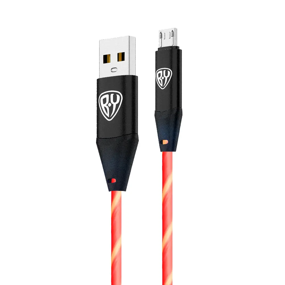 Рыжий Кабель для зарядки Светящийся Micro USB, 1м, 2.4А, Быстрая зарядка, LED подсветка оранжевая - #3
