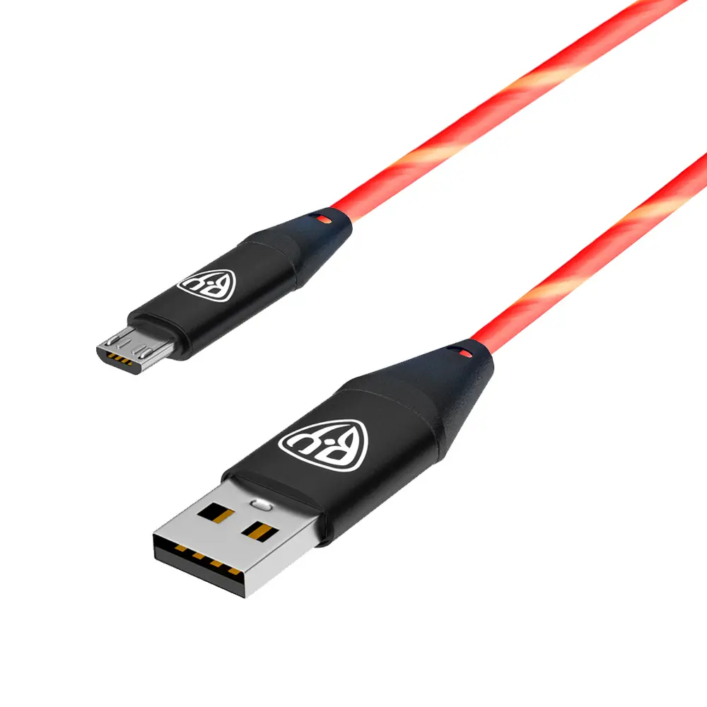 Рыжий Кабель для зарядки Светящийся Micro USB, 1м, 2.4А, Быстрая зарядка, LED подсветка оранжевая - #4