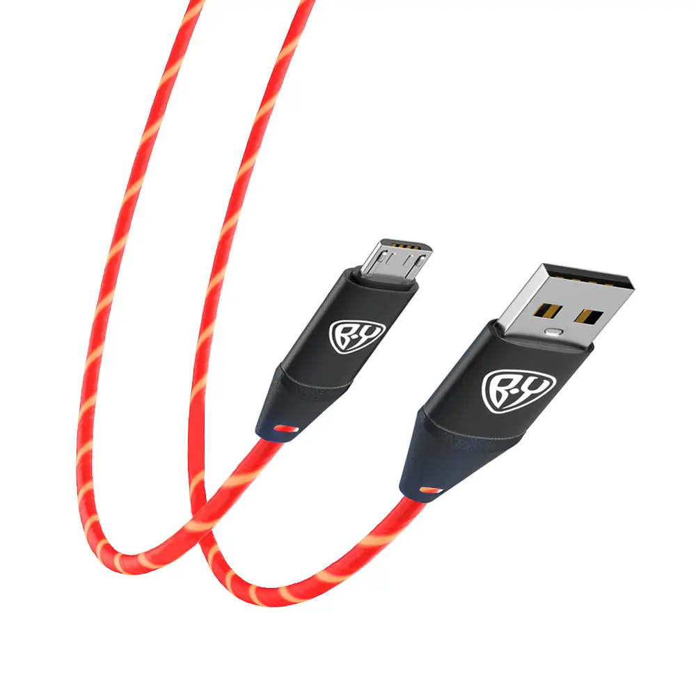 Рыжий Кабель для зарядки Светящийся Micro USB, 1м, 2.4А, Быстрая зарядка, LED подсветка оранжевая - #5