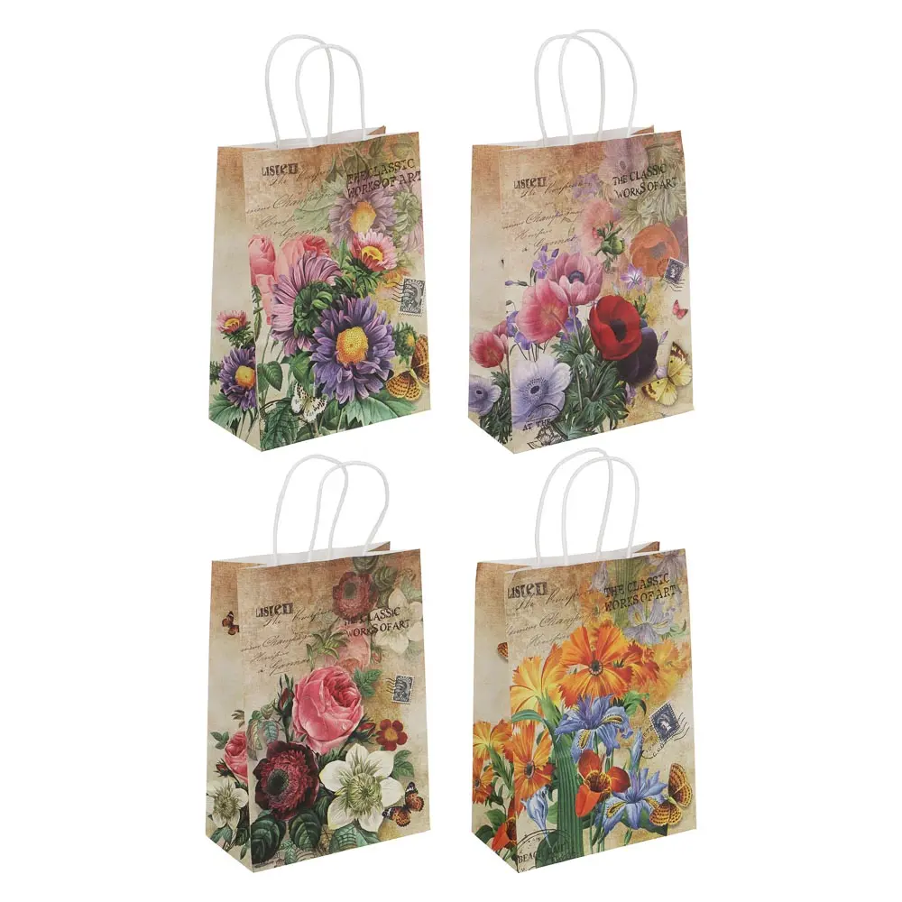 Пакет подарочный бумажный тм LADECOR, M 18,5x9,5x25,5 см, 4 дизайна, ретро - #1